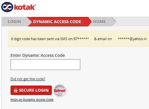 Kotak Dynamic Access Code