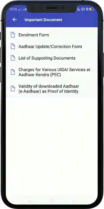 mAadhaar Important Documents
