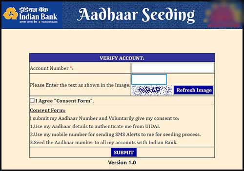 Aadhaar Seeding with Indian Bank