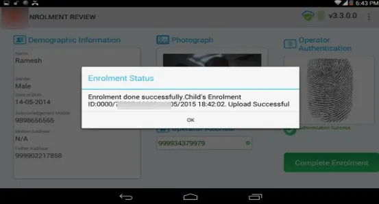 IPPB Child Aadhaar Success