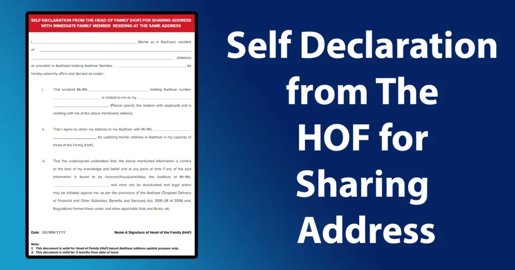 Self Declaration from The Head Of Family for Sharing Address