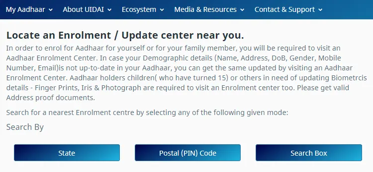 Locate an Enrolment Update center near you