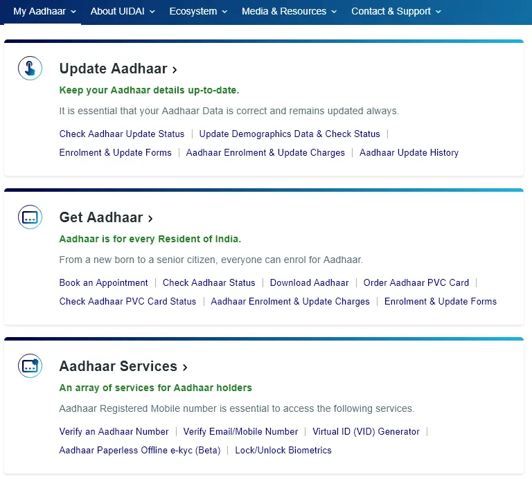 UIDAI Homepage