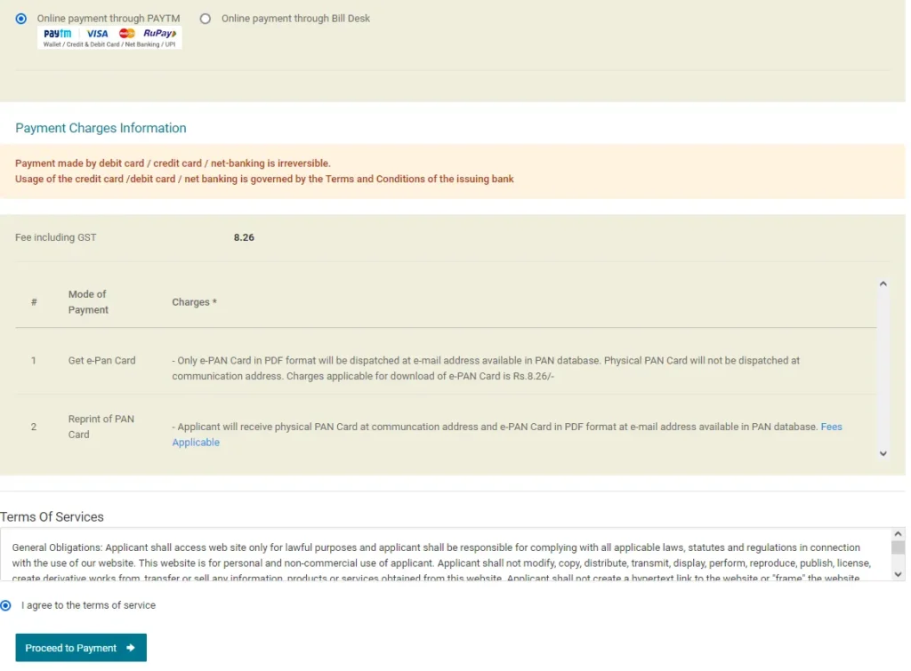 Online Payment for e-PAN Card