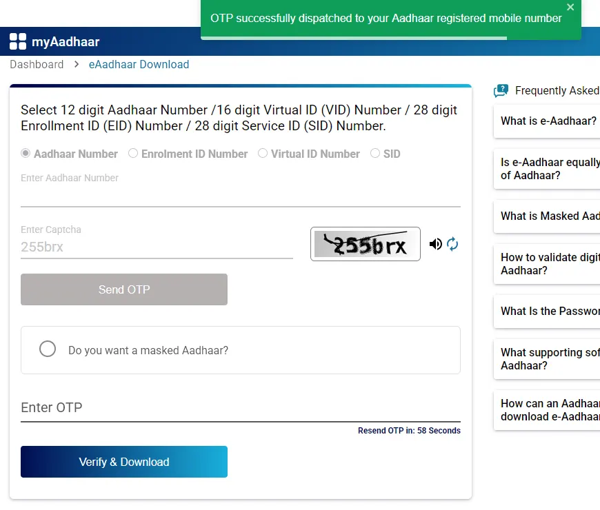 Download Aadhaar OTP