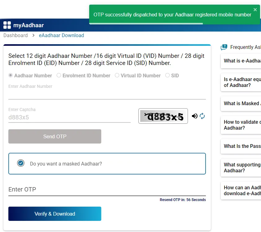 Masked eAadhaar Download