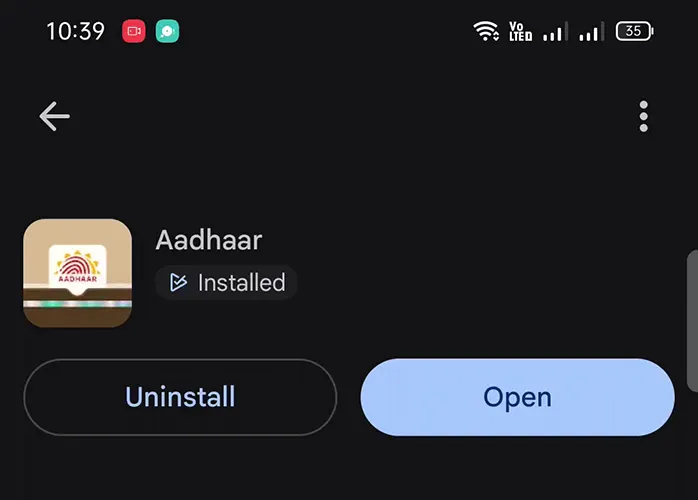 Aadhaar app Installed
