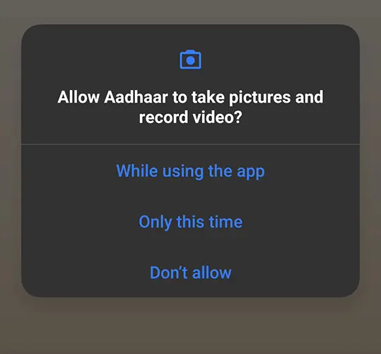 Aadhaar app Permissions